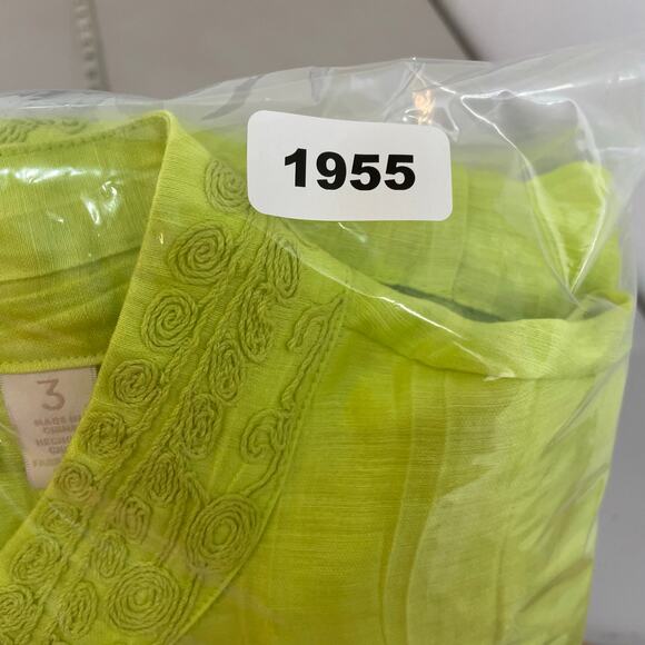 Chico's Lime Green Linen Blend Crinkle Embroidered Open Jacket Women's 3 (XL/16) - Picture 15 of 15